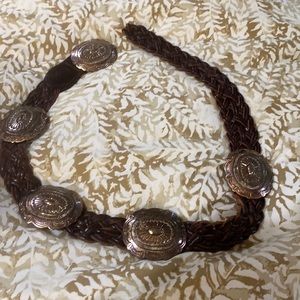 Vintage Braided Brown leather Concho belt